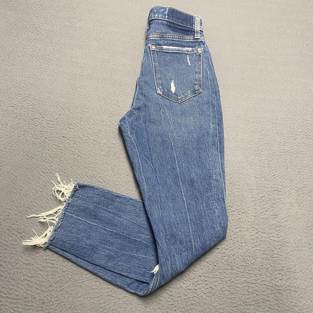 Abercrombie & Fitch Jeans Womens 25 0R Blue High Rise Mom Distressed Fringe